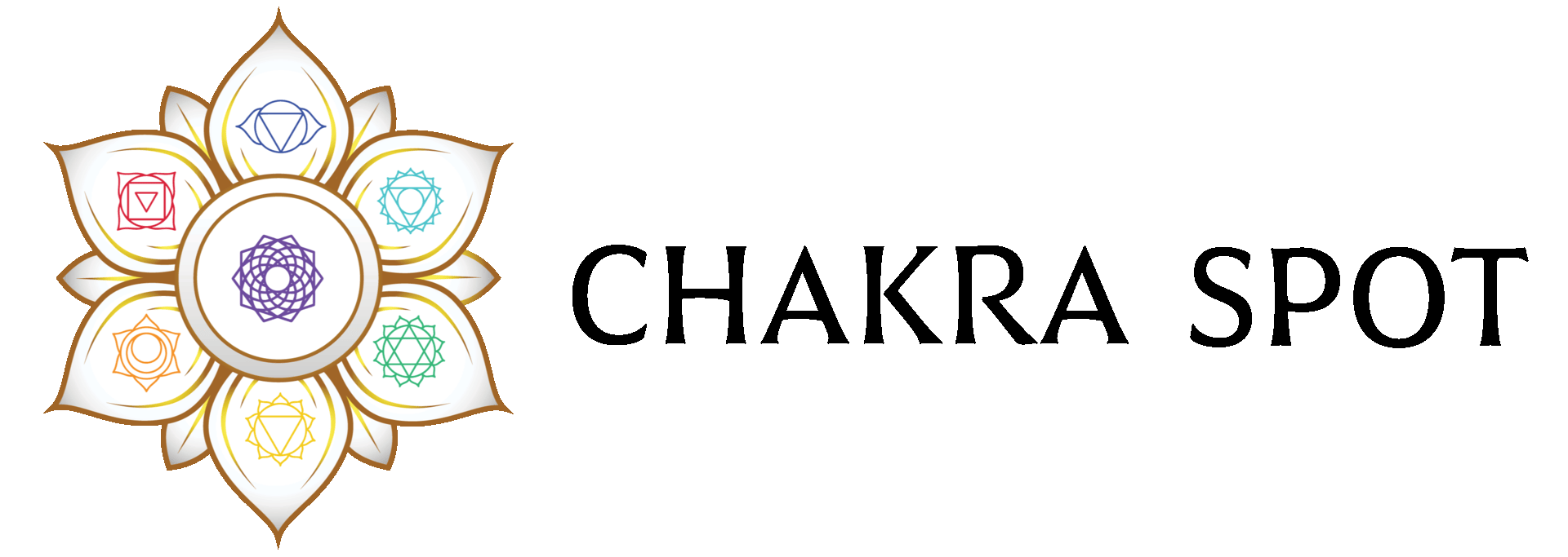 Lotus with seven colored chakra symbols.