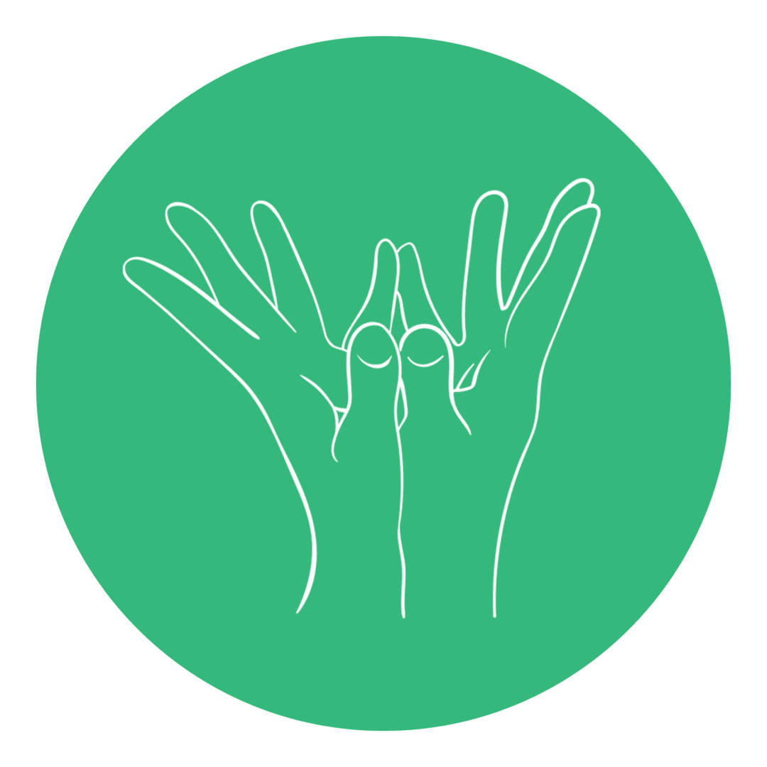 Outline of two hands on green circle.