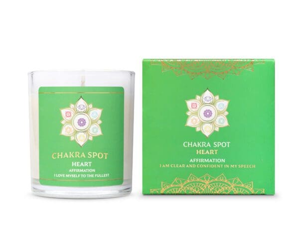 Green chakra candle with affirmation box.