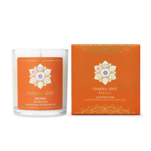 Orange chakra spot sacral candle and box.