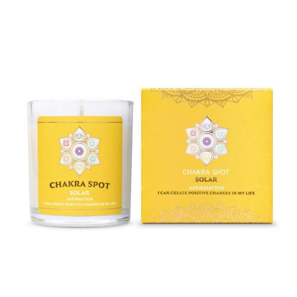The Chakra Spot Solar candle and yellow gift box