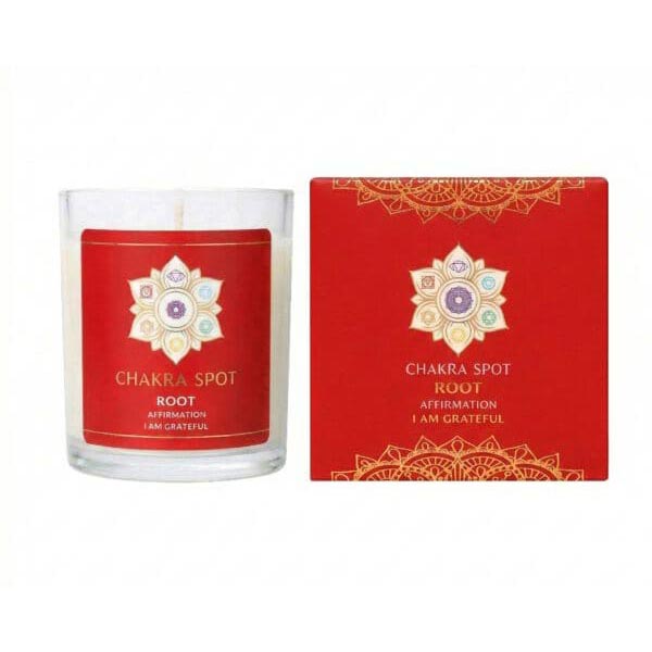 The Chakra Spot Root candle with its red mandala gift box
