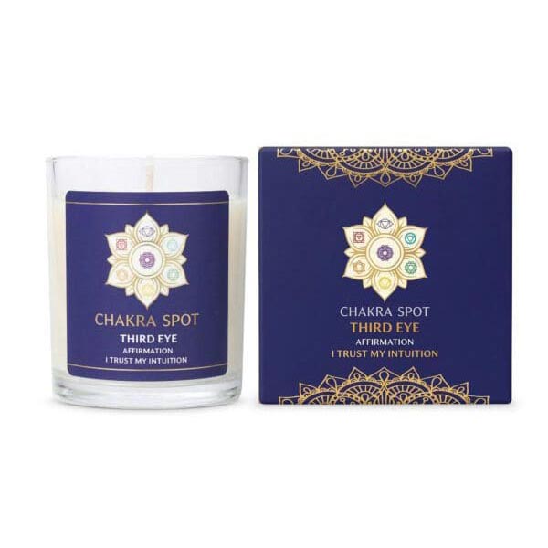 The Chakra Spot Third Eye candle with its deep blue gift box