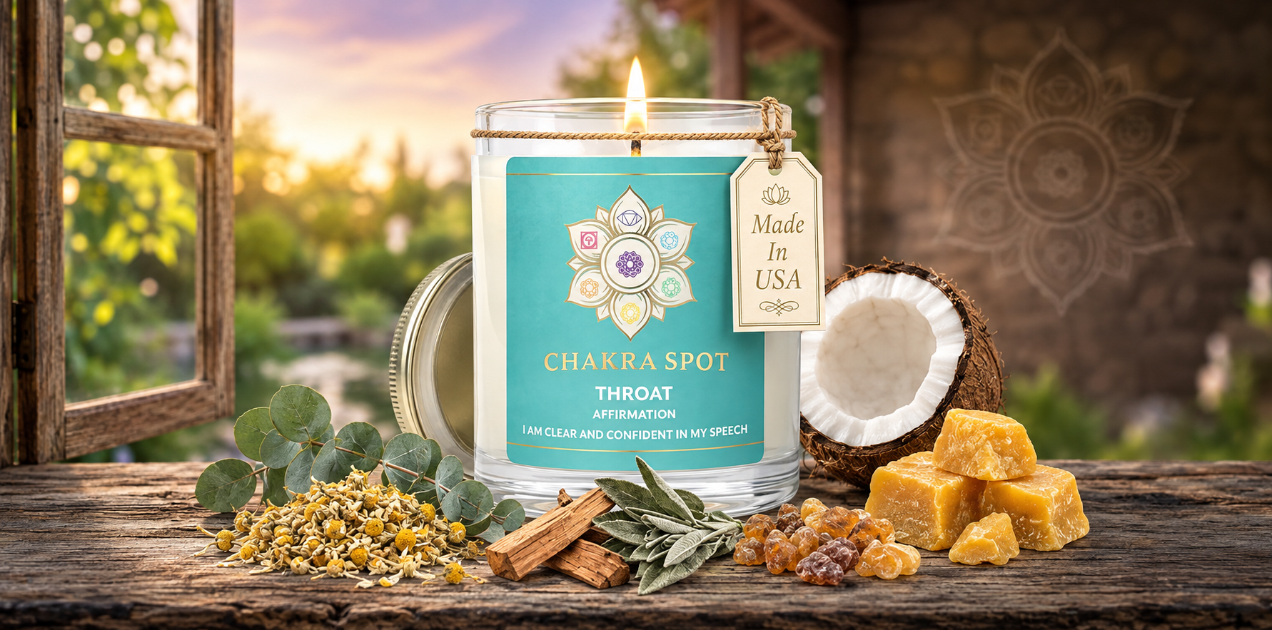 Clear self-expression and mindfulness with the Throat Chakra Candle.